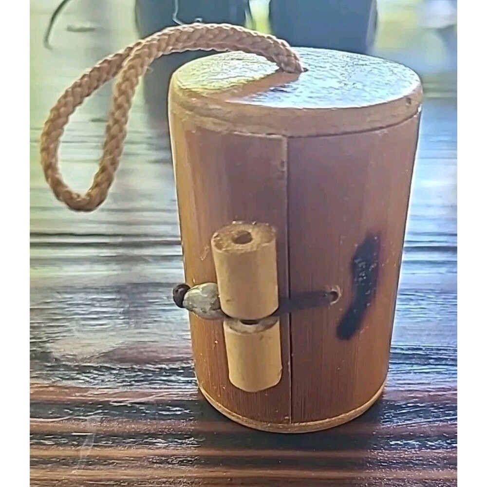 Mini Bamboo Box Hand Carved Trinket Hanging Hinged Bead Closure